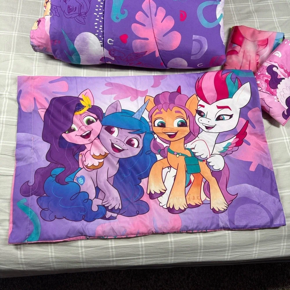 My Little Pony Twin Reversible Comforter Pillowcase & Sham Purple Pink 64